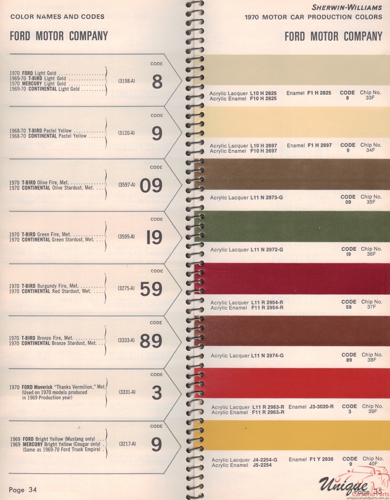 1970 Ford Paint Charts Williams 5